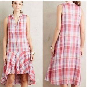 ANTHROPOLOGIE MAEVE Pippa Plaid Swing Dress M Pink Plaid
